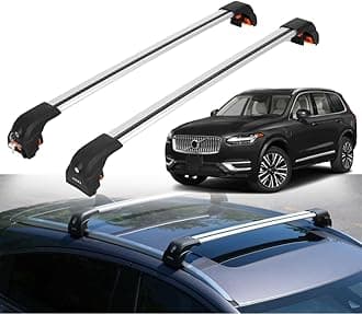 ERKUL Heavy Duty Roof Rack Cross Bars for Volvo XC90 2016-2026 | Upgraded 220 lbs Aero Aluminum Crossbars with Smart Clamp System | Compatible with Flush Rails - Silver