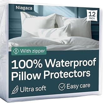 12 Pack Waterproof Pillow Protectors Queen Size 20x30 Inch with Soft Closure, 100% Liquid Protection, White