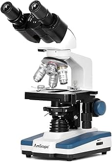 AmScope B120C Series Student & Professional LED Binocular Compound Microscope - 40X-2500X Magnification - Features Siedentopf Head & 3D Mechanical Stage