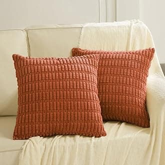 Fancy Homi 2 Packs Burnt Orange Big Decorative Throw Pillow Covers 24x24 Inch for Living Room Couch Bed Sofa, Fall Farmhouse Boho Home Decor, Soft Striped Corduroy Square Cushion Case 60x60 cm