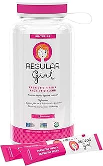 Regular GirlOrganic Powder, Starter Kit, Prebiotic Fiber Supplement and Probiotics for Women, 15 Individual Packets & Bottle, Unflavored, 15 ServingsUSDA Organic