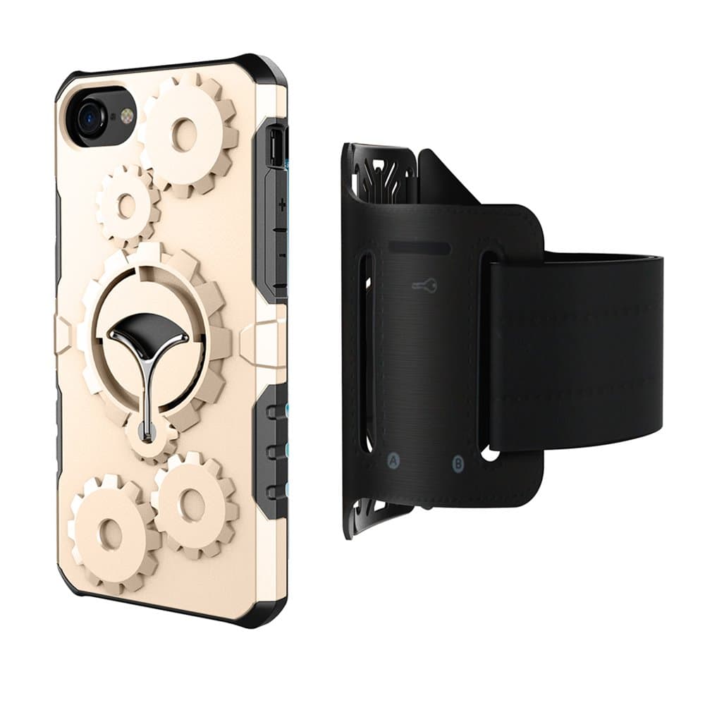 Soft Good Contraction and Scratch Resistant Shockproof Non-slip Grip Protective 25 Iphone 6/6s/7 Phonecase with Lycra Running Armband[Set of 2]Rose Gold Phonecase Set