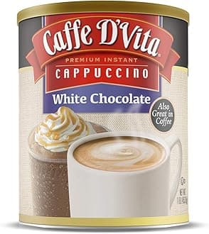 Caffe D'Vita White Chocolate Cappuccino Mix - White Chocolate Powder, Gluten Free, No Cholesterol, No Hydrogenated Oils, No Trans Fat, 99% Caffeine Free, Instant Cappuccino Mix - 1 Lb Can