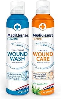 First Aid Sterile Saline Wound Wash and Antiseptic Wound Care Kit, 7.4 Ounce, Pack of 2 - Made in USA