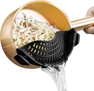 Clip on Strainer for pots Pans, Snap'N Strain Strainer Made by FDA Approved, Heat Resistant Silicone, Easy to Use and Store,Dishwasher Safe