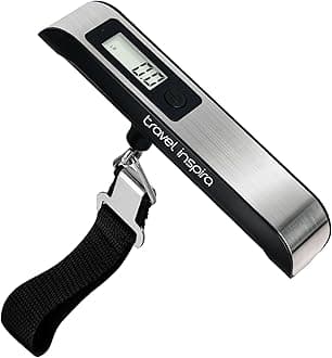 travel inspira Luggage Scale, Portable Digital Hanging Baggage Scale for Travel, Suitcase Weight Scale with Rubber Paint, 110 Pounds, Battery Included, Black Stainless steel