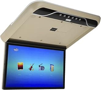 19in LCD 1080P Car Overhead Flip Down Monitor Full Viewing Ceiling HD Digital TV with Light Car Stereo Player MP5, IR FM USB 12V/24V(Beige)