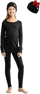 Merino Wool Base Layer Kids Set - Midweight Unisex Merino Wool Thermal Underwear For Kids Top, Bottom, Cuff Beanie