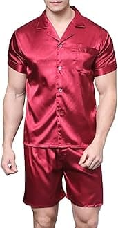 Men's Satin Pajamas Short Button-Down Pj Set Sleepwear Loungewear