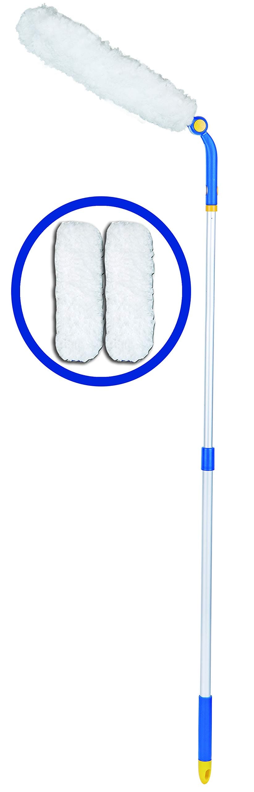Extendable Duster Extra Long, 1.5M Telescopic Lighweight Aluminium Handle, Microfibre Feather Duster Head Is Bendable Removable & Washable | Includes 2 Replacement Heads | Remove Cobwebs Easily