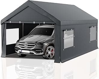 Carport 10x20 Heavy Duty Portable Garage,Carport Canopy with Roll-Up Windows & Doors,Portable Garages and Shelters with Removable Sidewalls,Car Tent Garage with All-Season Tarp for Truck Tractor Bike