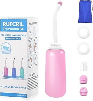 RUFCRIL Peri Bottle, Portable Travel Bidet with Carry Bag, TPE Material Can Be Boiled, 500ml Capacity with 2 Sealing Ring,Essentials for Postpartum Perineal Care, New Baby
