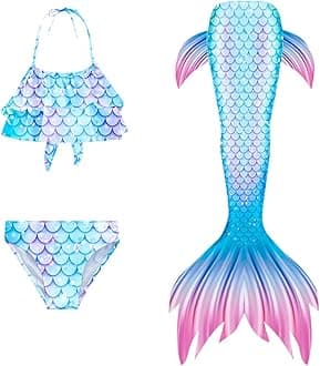 3Pcs 𝙂‭i‭r‭l‭s Sw‭imsuit 𝙈‭e‭r‭m‭a‭i‭d 𝙏‭a‭i‭l for Swimming Gradient Bikini Bathing Suit Set Cosplay Clothing Set