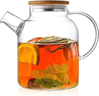 KHOLAD Glass Teapot with Removable Filter Spout and Bamboo Lid, Stovetop Safe Tea Pot,Clear Glass Tea Pot for Loose Leaf, Blooming Tea (1500ML)