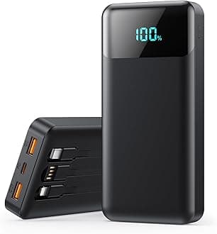 Portable Charger 40800mAh Power Bank with 3 Built-in Cable,25W PD USB C in&Out Power Bank Fast Phone Charging,QC4.0 LED Display Portable Battery Pack Compatible with iPhone 17/16, Galaxy Android-BlackClimatePartner certified