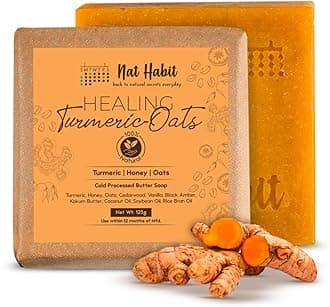 Turmeric Oats Bath Butter Soap | Ayurvedic Body Tan Removal for Women & Men | De-Tan, Anti Tan & Antibacterial Bar| Scar Reduction & Deep Cleansing | Handmade Haldi Soap | 125g