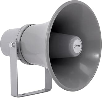 Pyle Indoor Outdoor PA Horn Speaker - 9.7 Inch 20-Watt Power Compact Loud Sound Megaphone w/ 400Hz-5KHz Frequency, 8 Ohm, 70V Transformer, Mounting For 70V Audio System - PyleHome PHSP101T (Gray)
