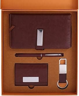 FABULASTIC 4 in 1 Combo Gift Set with Diary, Pen, Card Holder and Metal Keychain | Birthday Gift for Boyfriend/Husband/Friend Special | Gift Hamper for Men | Corporate Gifts for Men (Brown)