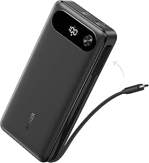 Power Bank, 20,000mAh Portable Charger with Built-In USB-C Cable, 87W Max Fast Charging Battery Pack, For MacBook, iPhone 17/16 Series, Samsung, Switch, and More
