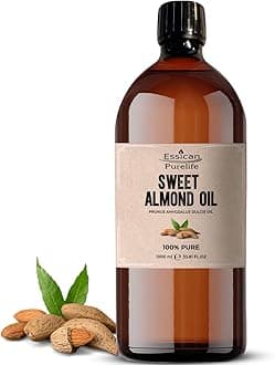 Pure Sweet Almond Oil for Hair, 1000ml Cold Pressed Almond Oils for Massage, Carrier Oil for Essential Oils Mixing Ideal for Massage, Moisturising Face, Skin, Ear, Body, Cruelty-Free