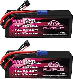 CNHL Purple Series 6200mAh 4S Lipo Battery 100C 14.8V Hard Case with EC5 Plug for RC Car Racing Truck Boat Tank Buggy Truggy(2 Packs)