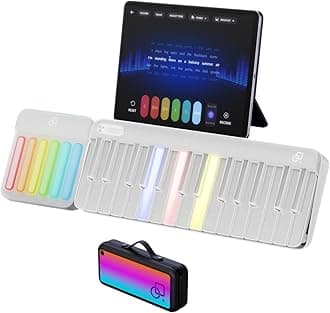 POPUPIANOSmart Piano Keyboard, Colorful Illuminated Keys, Interactive, Chord Sing, Free Lessons & Games, MIDI, Built-in Instrument Synthesizer, Portable, Expandable