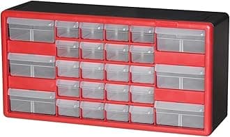 Akro-Mils 26-Drawer Plastic Drawer Storage Cabinet for Garage Organization, Bead Organizer, Building Bricks Storage, Teacher Toolbox, Makeup Organizer, 20" W x 6" D x 10" H, 10126 Red
