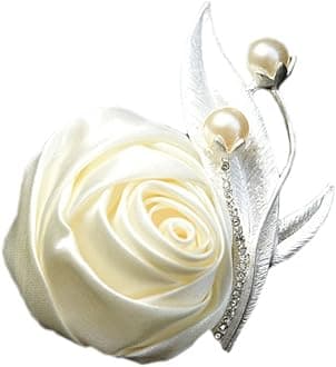 Boutonniere Bridegroom Groom Men's Boutonniere Boutineer with Pin for Wedding, Prom, Homecoming Creamy 1 Piece