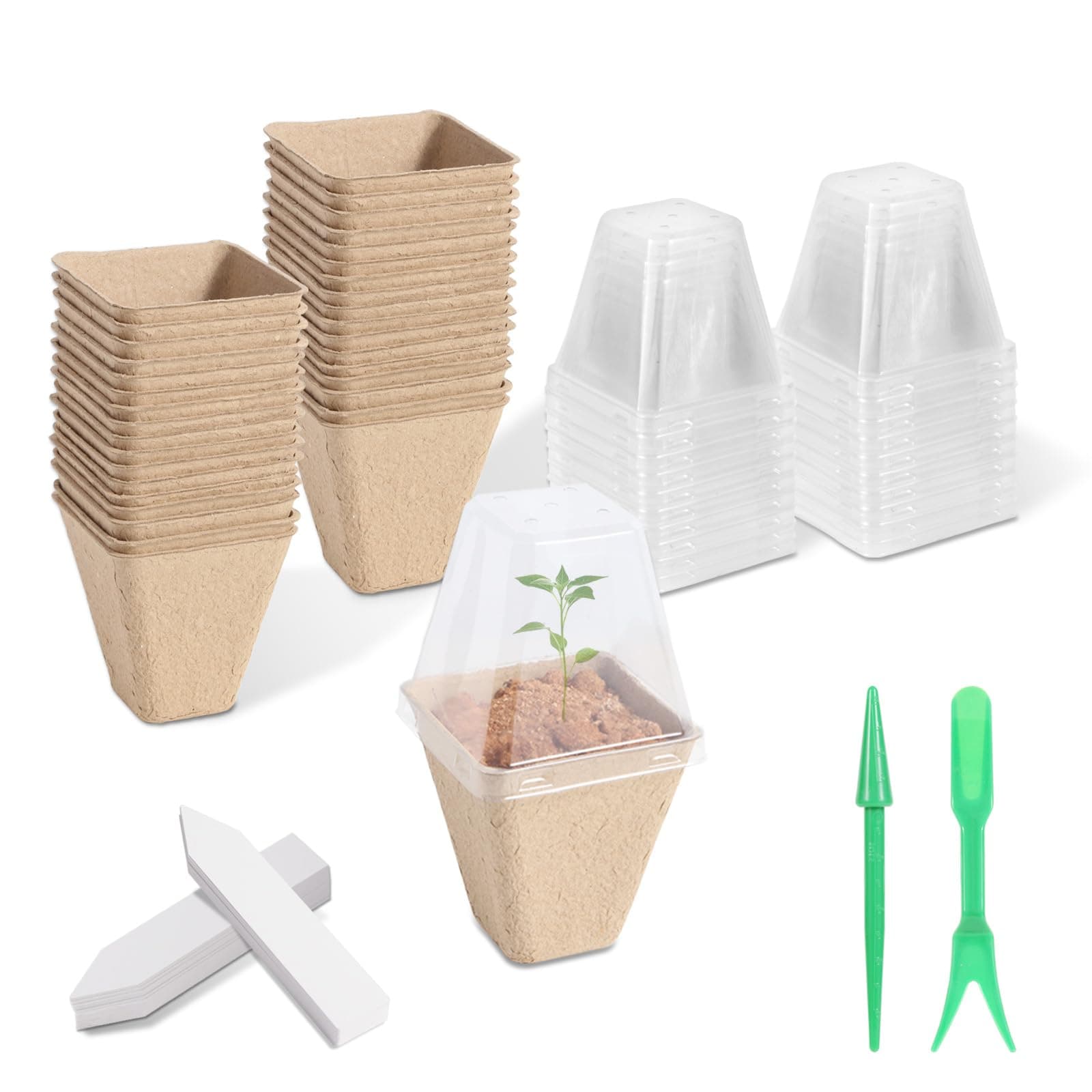 36 Pcs 3in Square Peat Nursery Pots, Biodegradable Herb Seed Nursery Pot Kits, Seedling Pots, Outdoor Garden Sprouting Peat Pots with 36 Plant Tags