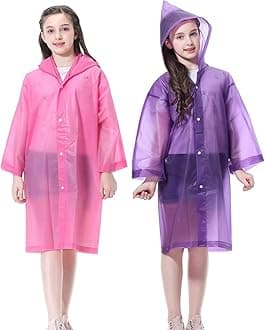 Kids Rain Poncho, Reusable EVA Children Raincoat for 6-13 Girls Boys, Waterproof Rain Jackets Rainwear with Hood
