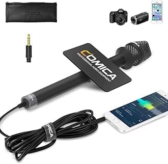 Interview Microphone COMICA HRM-S Condenser Microphone, External Microphone for Smartphones, All Metal, Unidirectional Handheld Microphone, Reporter Microphone (3.5mm TRRS Terminal)