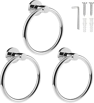 SetSail Towel Holder for Bathroom Wall Screw-in 3 Packs Towel Ring Stainless Steel Heavy Duty Hand Towel Hanger for Bathroom, Mirror Silver