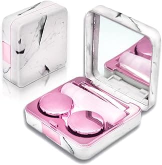 Contact Lens Case, Portable Cute Eye Contacts Colored Lenses Remover Tool Kit with Mirror for Travel (Square, Rose)