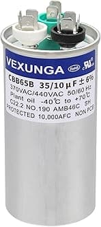 VEXUNGA 35/10 uF 35+10 MFD 370VAC or 440VAC Dual Run Start Round A/C Capacitor CBB65 CBB65B Air Conditioner Capacitors for AC Unit Fan Motor Start or Heat Pump or Condenser Straight Cool
