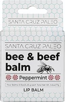 Grass Fed Beef Tallow & Beeswax Peppermint Lip Balm, 1 Pack, Beef Tallow for Skin Care Moisturizer, Hypoallergenic for Sensitive Skin, Long Lasting & Vitamin Rich, Peppermint