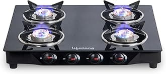 Lifelong Glass Top Gas Stove, 4 Burner Gas Stove, Black (ISI Certified,1 year warranty with Doorstep Service)