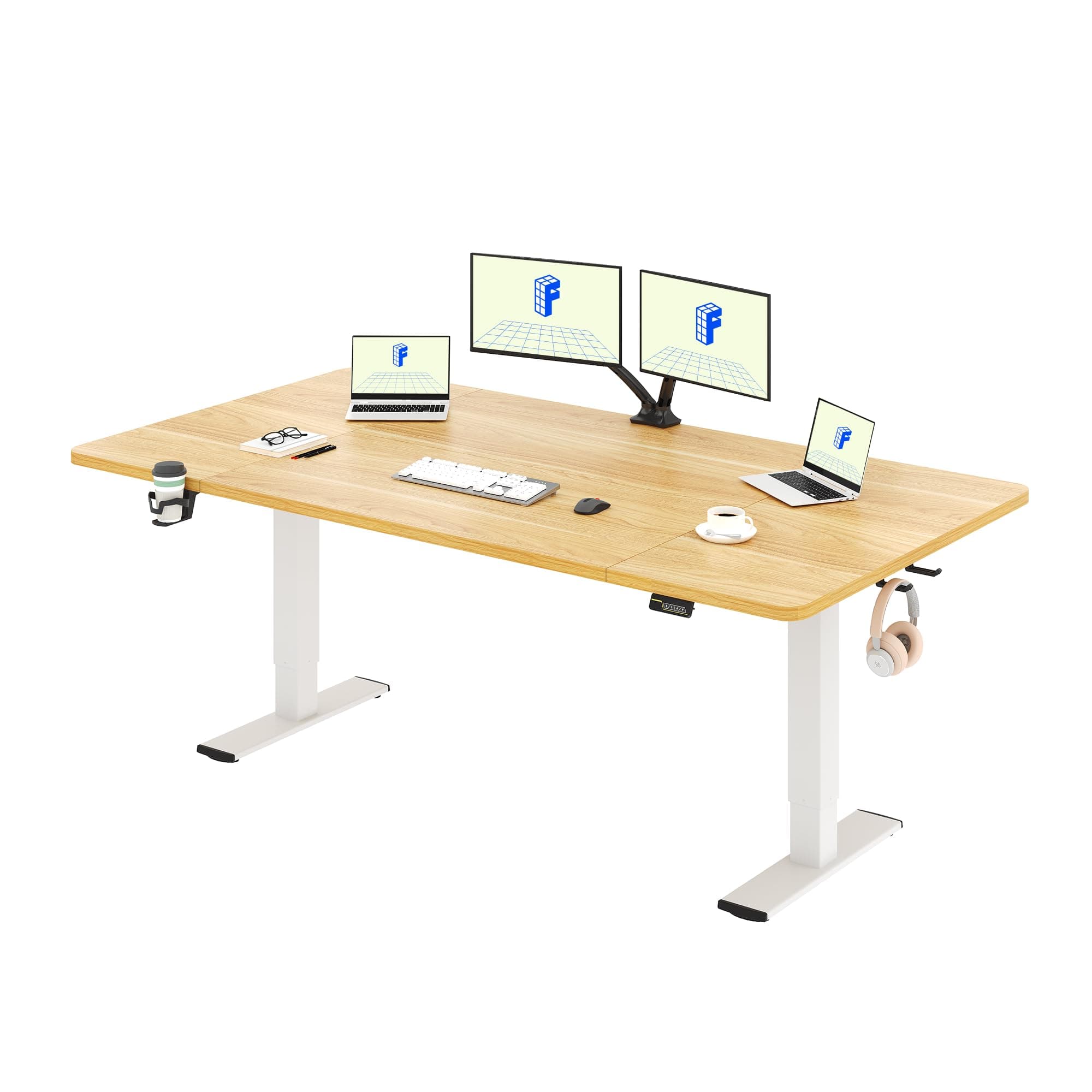 FLEXISPOT 180 * 80cm Electric Standing Desk Adjustable Standing Desk Sit Stand Up Desk Computer Desk with Hook Memory Function for Office and Home (Maple+White)