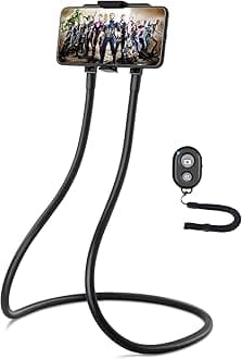 B-Land Upgrade Phone Holder for Bed, Neck Phone Holder Gooseneck Cell Phone Holders, Universal Mobile Phone Stand with Remote for Taking Videos & Group Photos (Black)