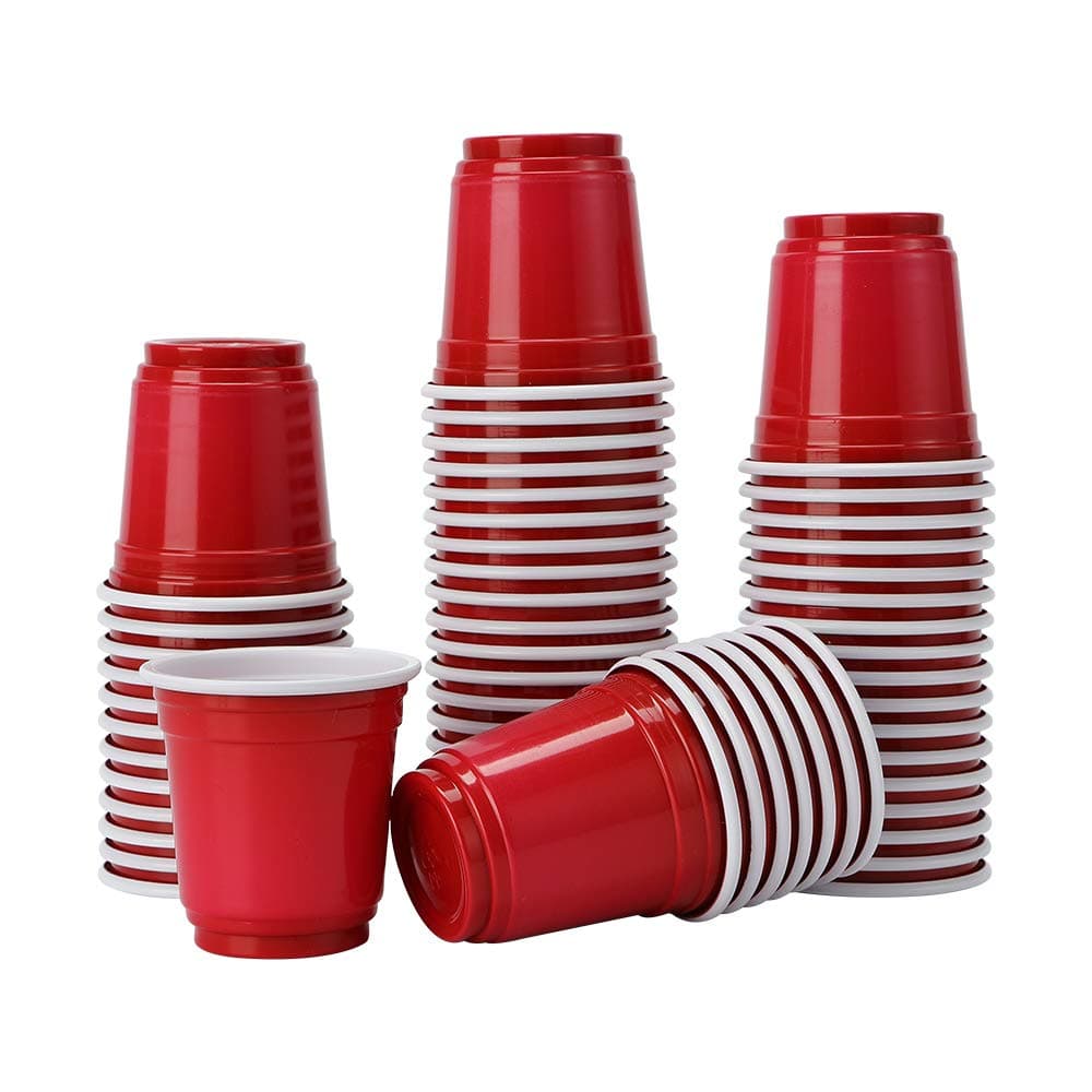 [100 Pack - 2 oz.] Plastic Cups - Cold Drink Party Cups Disposable Mini Shot Glasses Mini Party Cups, Jager Bomb, Jello Shots, Sample Cups, Red