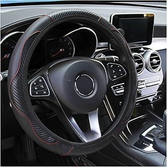 Osilly Car Steering Wheel Cover, 15 inch Carbon Fiber Microfiber PU Leather Elastic Steering Wheel Protector for Men Women, Anti-Slip Breathable Car Interior Accessories for Most Cars (Black)