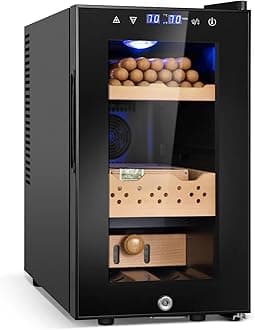 Electric Cooler Cabinet 25L with Temperature and Humidity Control, Spanish Cedar Wood Shelves and Safety Lock (200 Counts Capacity), Gift for Men