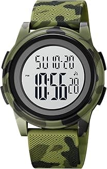 SKMEI Polyurethane Men Digital Sports Watch, Ultra-Thin Military Waterproof Wrist Watches for Men Women with Stopwatch Alarm Countdown Dual Time, White Dial - 1895