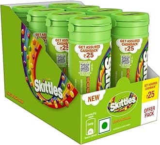 Skittles Sour Chewy Fruit Candy Tube, Bite Size Candies, Sour Fruity Flavours (Grape, Strawberry, Lemon, Orange and Apple), Pack of 8, 27.3 Grams