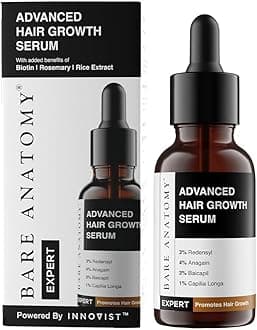 Bare Anatomy Advanced Hair Growth Serum| 3% Redensyl - 2x Better Results than Minoxidil | + 4% Anagain + 3% Baicapil | Rosemary, Biotin | Hair growth & Hair fall control serum for Women & Men | 30mL