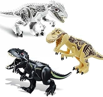ZEMI 3PCS Indominus T Rex Blocks Toys,Large Dinosaur Figure,Realistic Dinosaur Toy Figures,Gift for Adults and Children（White Tyrannosaurus + Beige Tyrannosaurus + Black Tyrannus）