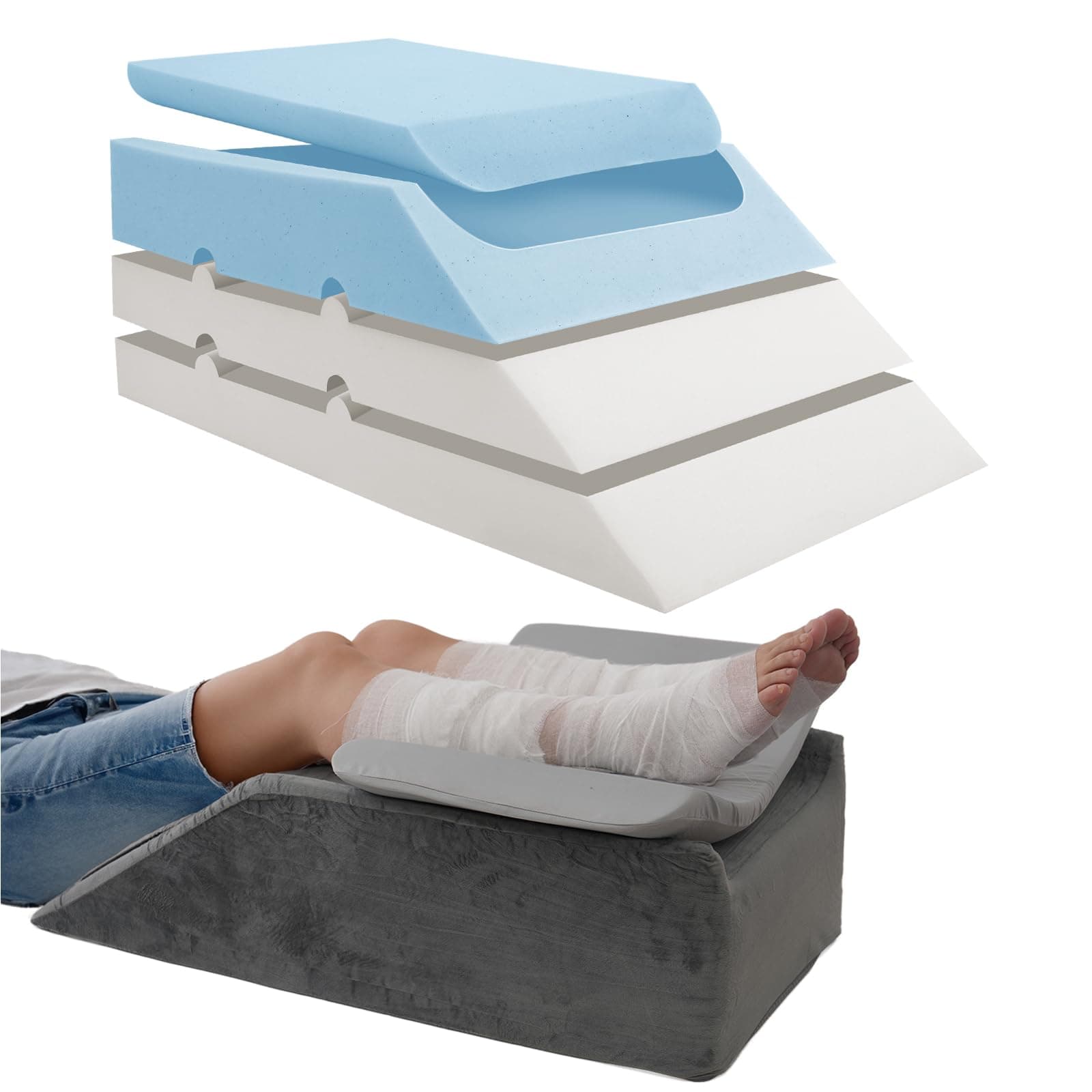 LOFE Leg Elevation Pillows for After Surgery - Adjustable Knee Replacement Pillow 6 Heights, Cooling Leg Wedges for Elevation for Swelling, Double Leg Pillow for Knee Surgery Recovery
