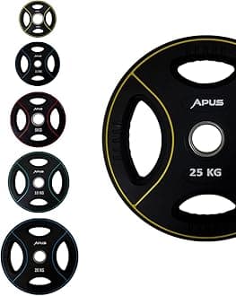 Olympic Quad Grip Rubber Weight Plates โ Durable PU Construction, Secure Grip for Strength Training, Long-Lasting, Versatile Compatibility Weights, Home & Commercial Gym Use