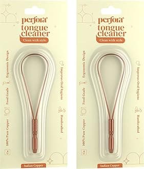 Perfora Copper Tongue Cleaner for Men and Women (Pack of 2) | For Fresh Breath & Bacteria Removal | Improved Taste Sense & Oral Hygiene | Easy to Use | 100% Pure Indian Copper Tongue Scraper
