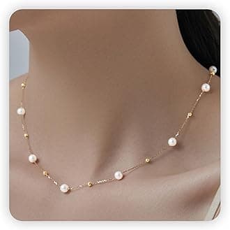 SmileBelle Pearl Necklaces, Daisy Pearls Choker for Women's Pearl Strand Necklaces as Silver and Gold Choker for Teens, Silver Daisy Birthday Gifts 3 Pearls White Necklace as Prom Bridesmaid gifts