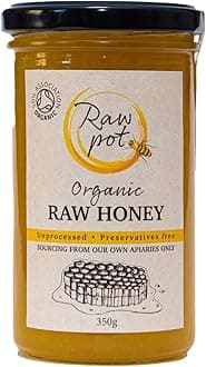 RAW POT - ORGANIC RAW HONEY – Natural Unpasteurised Pure Honey Rich in Antioxidants, Vitamins & Minerals, Probiotics for Digestive Health, Immunity, Energy Support | External Use for Skin Care (350g)